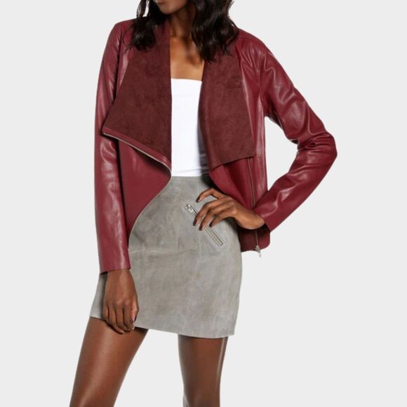 BLANK NYC Faux Leather Drape Front Jacket In Rich Berry Size M - Picture 1 of 11